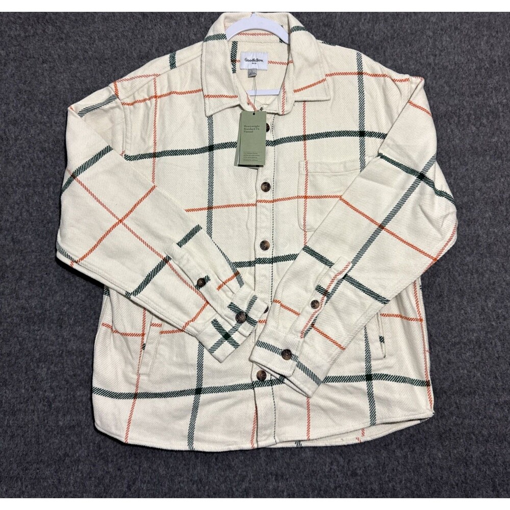 Goodfellow & Co Men's Flannel Heavy Weight Button Up Beige Medium